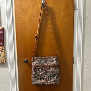 Sakroots Patterned Floral Crossbody Bag in Brown and Pink